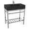 Modern Matte Black Ceramic Console Sink and Polished Chrome Base, 32